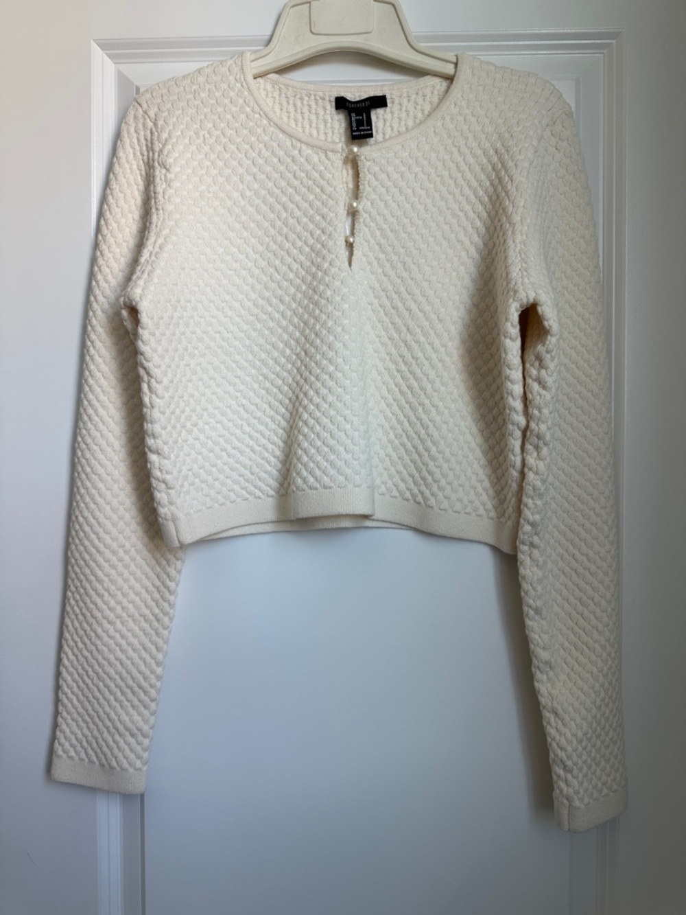 Forever 21 Cream Pearl-Button Textured Cardigan